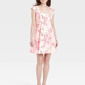 NWT A New Day Women's Corset Woven Mini A-Line Pink Floral Dress size 12